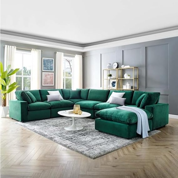 Ripple FURNITURE Softer Microfiber Filling Overstuffed Performance 7Piece Sectional Sofa 300 X 400 X 90 Cm Green