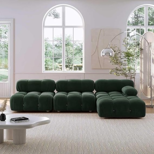 Ripple FURNITURE Modular Sectional Sofa Velvet 68 X 266 X 88 Cm Green Velvet