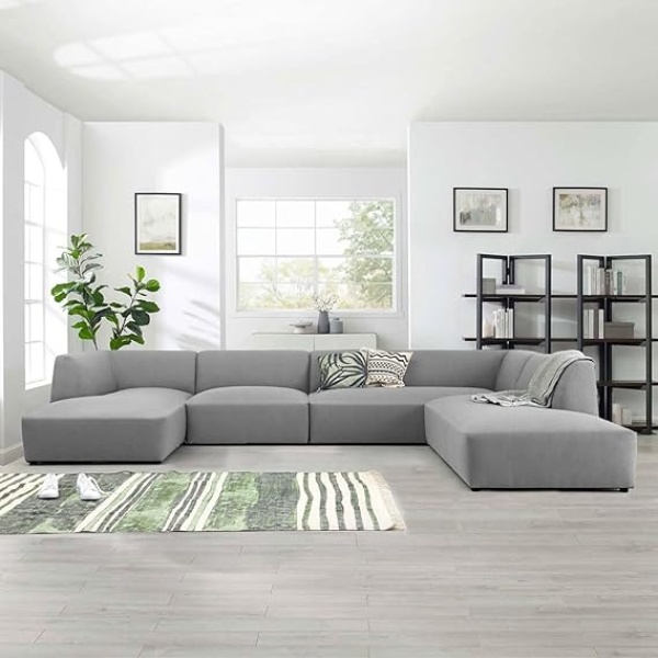 Ripple FURNITURE  Fabric Sectional Sofa 350 X 160/250 X 70 Cm White FOS-FUAE-1553-1M