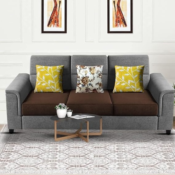 Ripple FURNITURE Elegant 3 Seater Sofa Set for Living Room (Brown Grey)