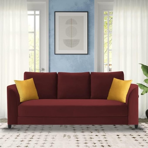 Ripple FURNITURE Modern Elegance 3-Seater Sofa Set (Maroon)