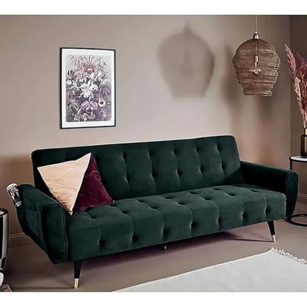 Ripple FURNITURE 2 in 1 upholstered flip sofa bed (Dark Green)