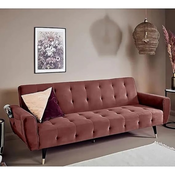 Ripple FURNITURE 2 in 1 upholstered flip sofa bed (Dark Pink)