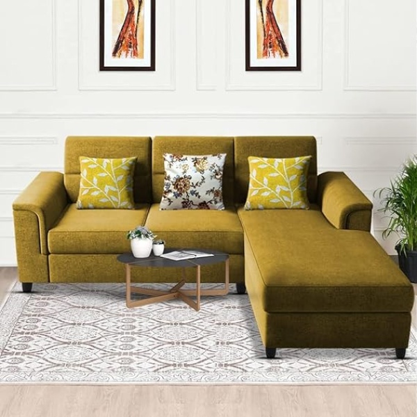 Ripple FURNITURE Elegant 4 Seater L Shape Sofa Set for Living Room (Yellow)