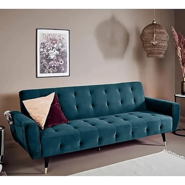 Ripple FURNITURE 2 in 1 upholstered flip sofa bed (Turquoise)
