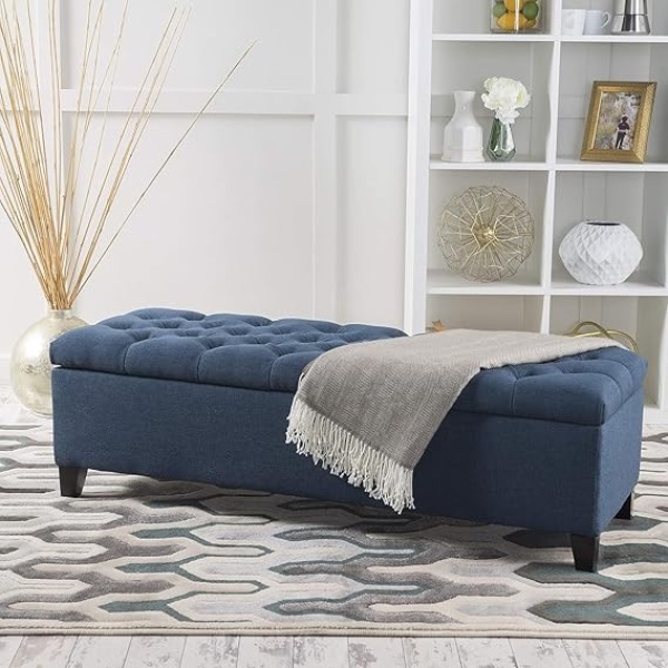 Ripple FURNITURE Blue Ottoman Seater Sofa with Storage Box