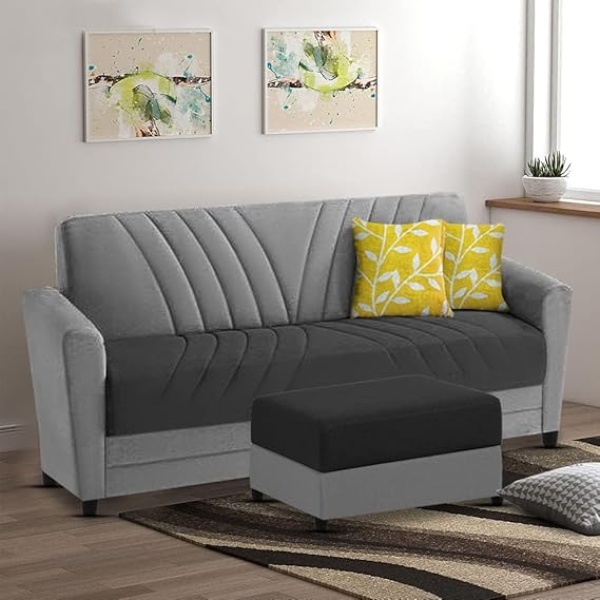 Ripple FURNITURE Elegance Essence 3 Seater Sofa Set with Ottoman (Black Grey)