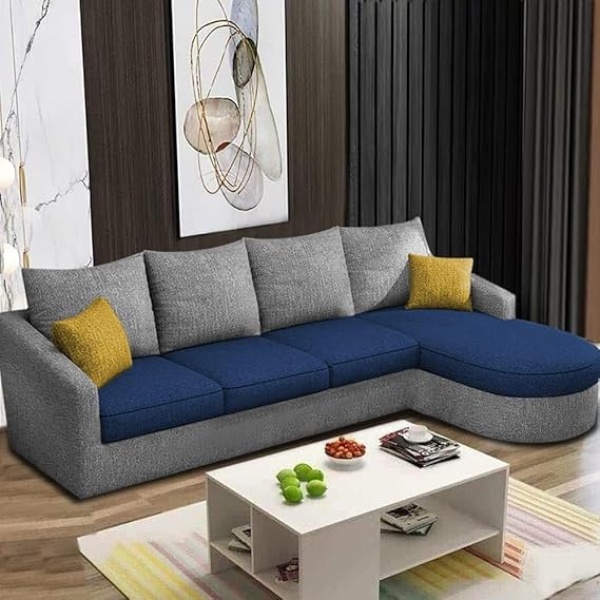 Ripple FURNITURE Sumptuous Serenity: The Round Lounger L-Shape 6 Seater Sofa Set for Your Living Room (RHS) (Blue Grey)