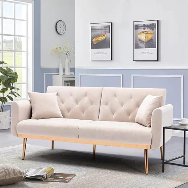 Ripple FURNITURE Luxurious velvet convertible sofa-bed with a touch of elegance...