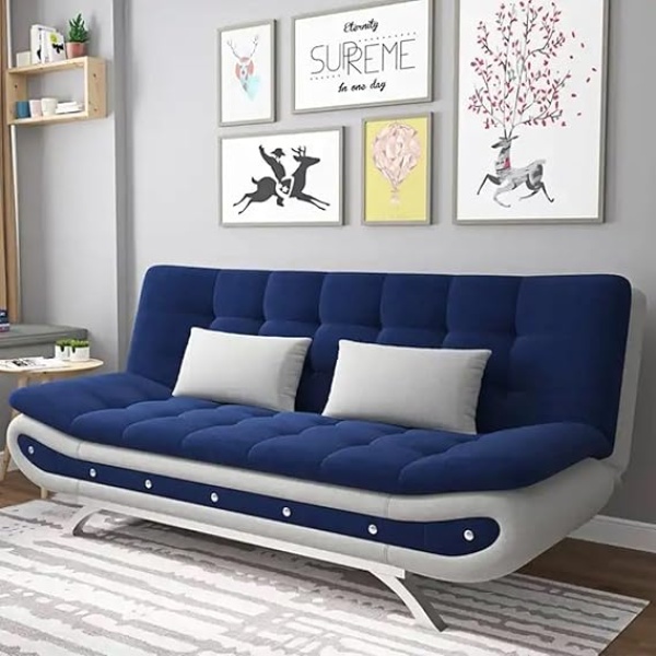 Ripple FURNITURE Stylish Sofa Bed for Versatile Living Cozy Sofa Turns Bed Comfort for Sitting or Sleeping (Deep Blue)