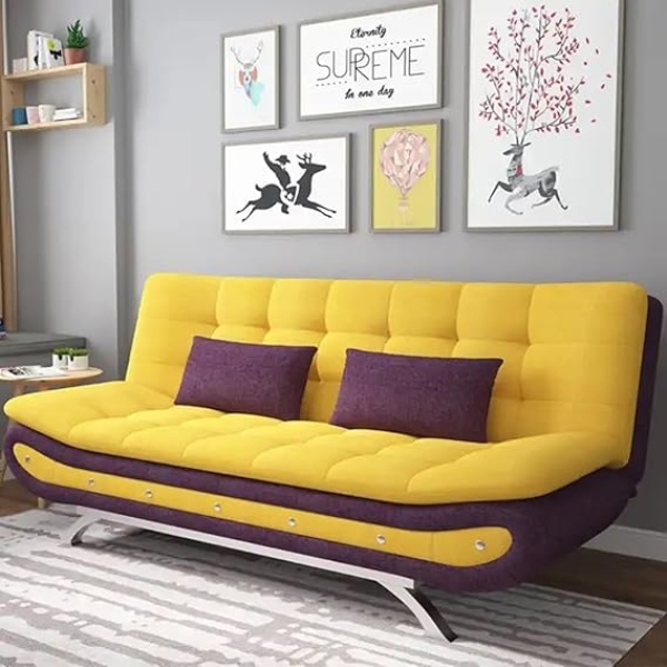 Ripple FURNITURE Stylish Sofa Bed for Versatile Living Cozy Sofa Turns Bed Comfort for Sitting or Sleeping (Amber Yellow)