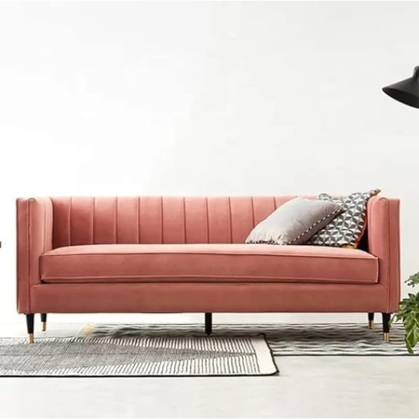 Ripple FURNITURE New Modern style Living Room Sofa Set Furniture Upholstered Sofa 3 seater (Pink)
