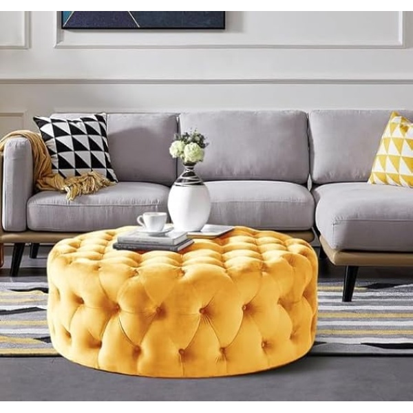 Ripple FURNITURE Tufted Ottoman, Round, Living Room, Bedroom, Dining Room, Entryway, Foyer, Coffee Table