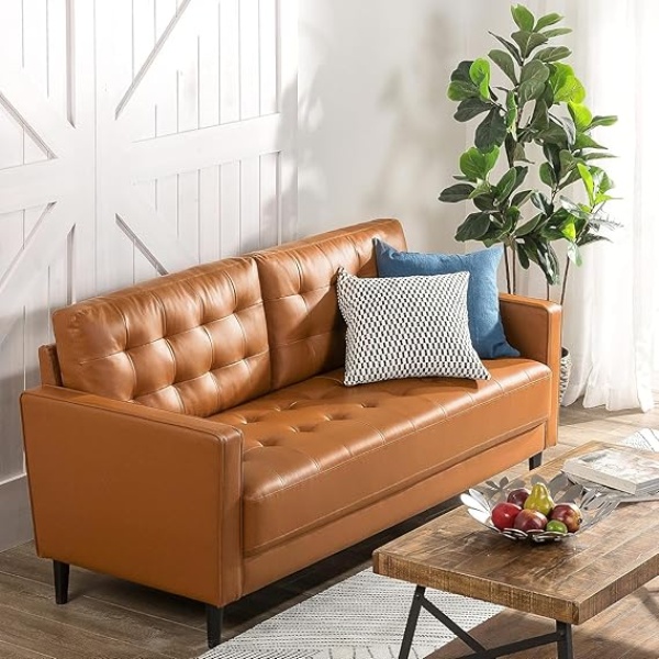 Ripple FURNITURE Mid-Century 3 Seater Leather Sofa Couch Furniture