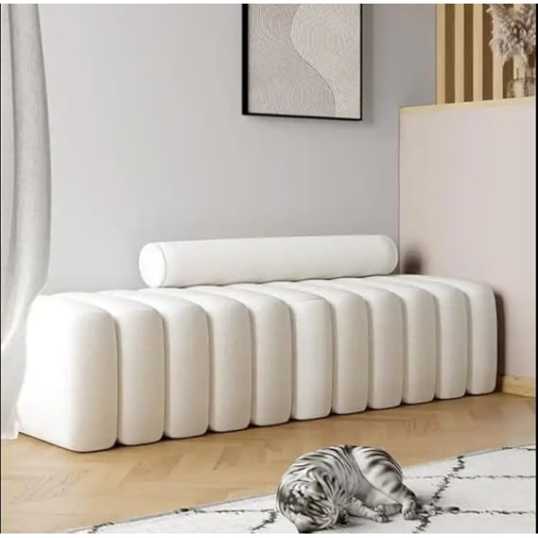 Ripple FURNITURE Modern Bench Round Back Ottoman (White)