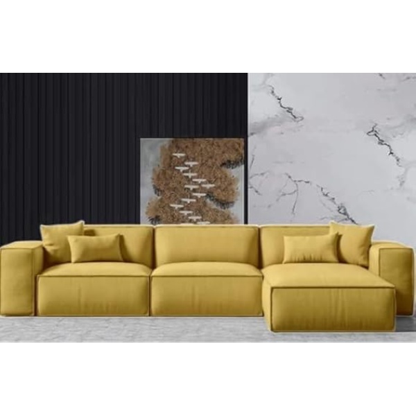 Ripple FURNITURE L-Shape Modern Style Luxury Home Couch (Left, Yellow)