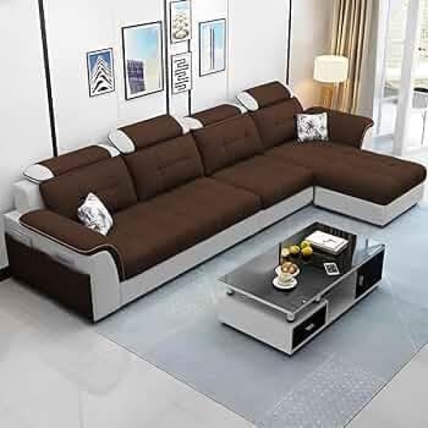 Ripple FURNITURE Luxury RHS L Shape Sofa Set For Living Room in Premium Fabric (Brown Grey)
