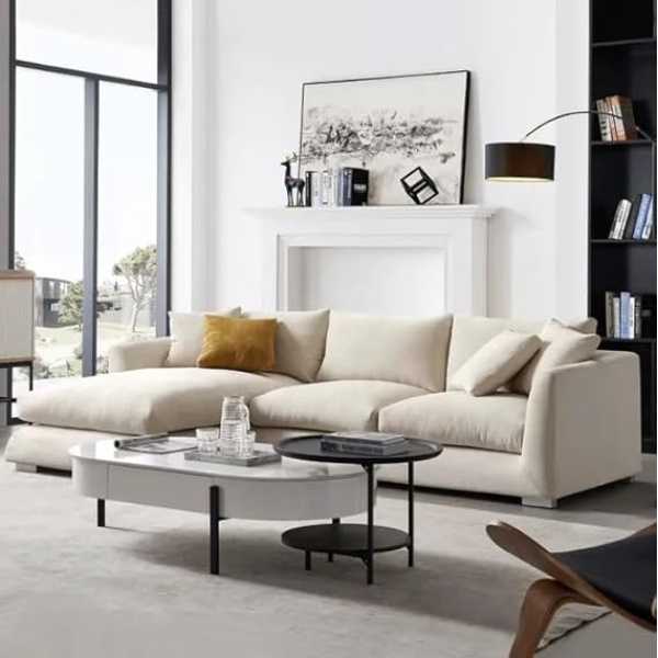Ripple FURNITURE White L shaped corner modular sofa