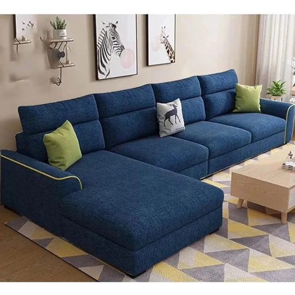 Ripple FURNITURE Elegant 4 Seater L Shape Sofa For Living Room (Blue)