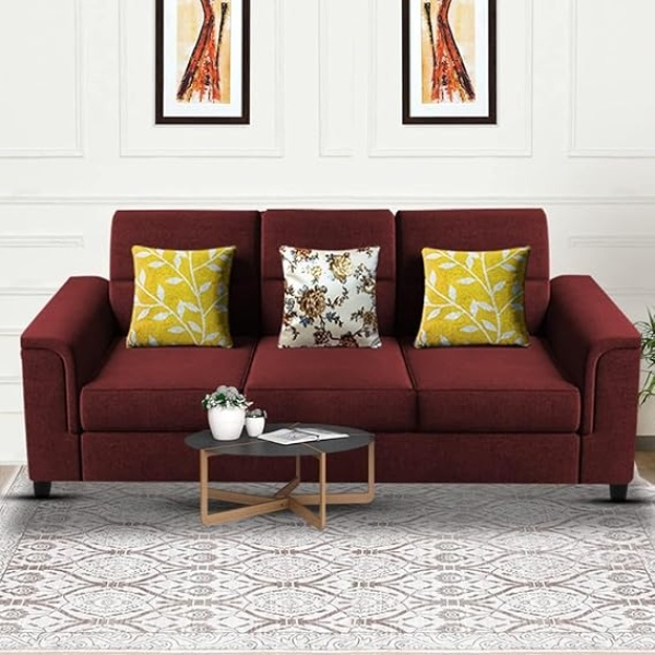 Ripple FURNITURE Elegant 3 Seater Sofa Set for Living Room (Maroon)