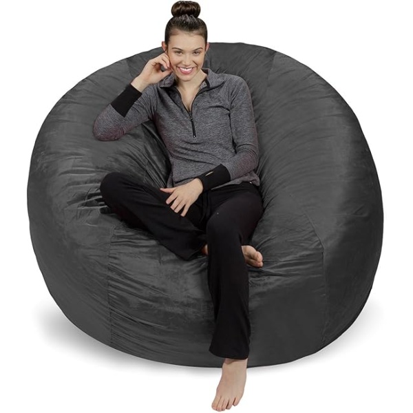 Ripple FURNITURE Sofa Sack - Plush Ultra Soft Bean Bags Chairs For Kids, Teens, Adults - Memory Foam Beanless Bag Chair with Microsuede Cover - Foam Filled Furniture For Dorm Room - Charcoal 6
