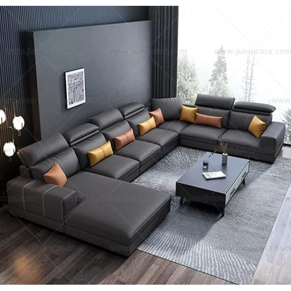 Ripple FURNITURE Modern Couch U Shaped Faux leather Living Room Furniture Chaise Lounge Sectional 7 seater sofa