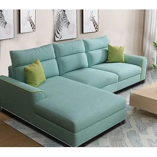Ripple FURNITURE Elegant 4 Seater L Shape Sofa For Living Room (Light Blue)