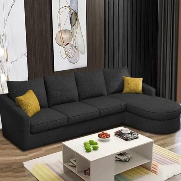 Ripple FURNITURE Sumptuous Serenity: The Round Lounger L-Shape 6 Seater Sofa Set for Your Living Room (RHS) (Black)