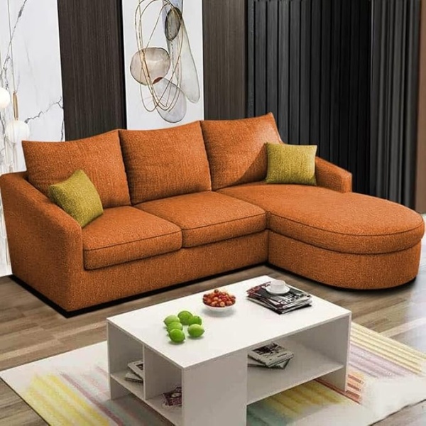 Ripple FURNITURE Elegance Edge 4-Seater Sofa Set for Living Room (Orange)