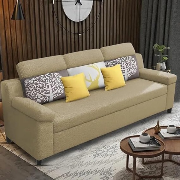 Ripple FURNITURE Luxury 3 Seater Sofa For Living Room In Premium Fabric (Cream)