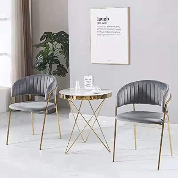 Ripple FURNITURE Velvet Chairs Modern Accent Dining Chairs Flannelette Comfy Upholstered Armchair Living Room Furniture Leisure Lounge Chairs with Golden Metal Leg (Gray)