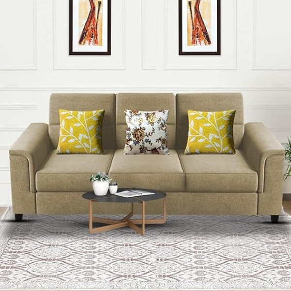 Ripple FURNIUTRE Elegant 3 Seater Sofa Set for Living Room (Cream)