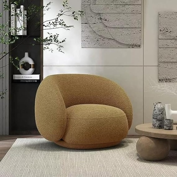 Ripple FURNITURE Modern minimalist design floor sofa lamb wool high back armrest single sofa chair living room furniture (Dark Khaki)