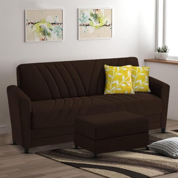 Ripple FURNITURE Elegance Essence 3 Seater Sofa Set with Ottoman (Brown)