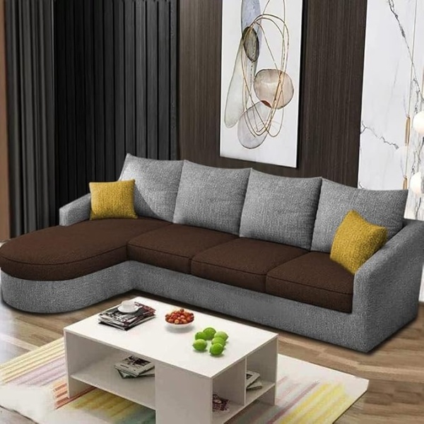 Ripple FURNITURE Sumptuous Serenity: The Round Lounger L-Shape 6 Seater Sofa Set for Your Living Room (LHS) (Brown Grey)