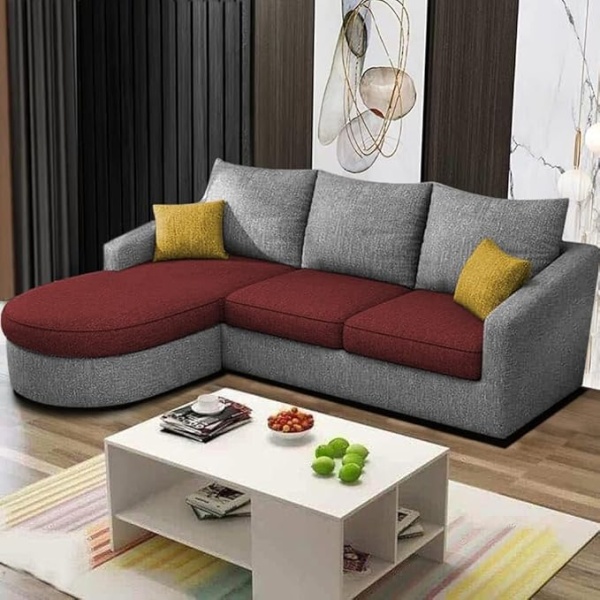 Ripple FURNIUTRE EleganceEdge 4-Seater Sofa Set for Living Room (LHS) (Maroon Grey)