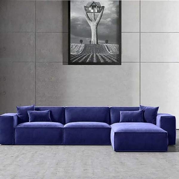 Ripple FURNITURE L-Shape Modern Style Luxury Home Couch (Left, Purple)