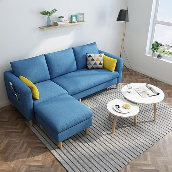 Ripple FURNIUTRE Maple Sectional Fabric Sofa Set Cotton Furniture Home Apartment Hotel Green (Blue)