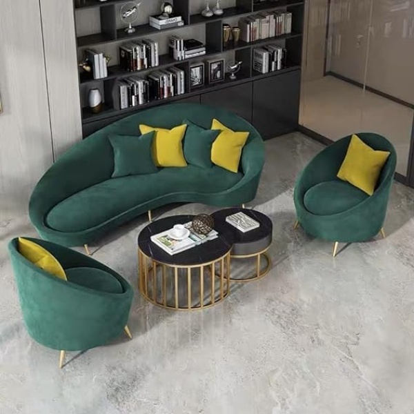 Ripple FURNITURE Business Luxury Velvet Sofas Hotel Arc Shape Upholstered Modern Couch (Green)