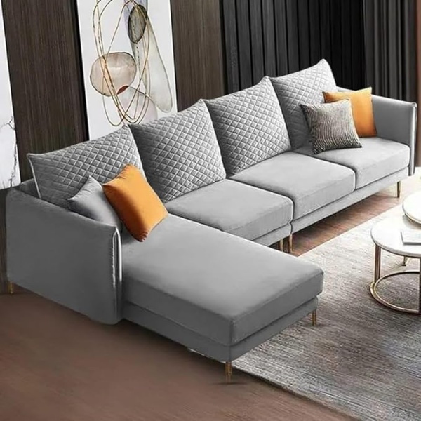 Ripple FURNITRE LHS 5 Seater Sofa Set For Living Room (Grey Fabric)