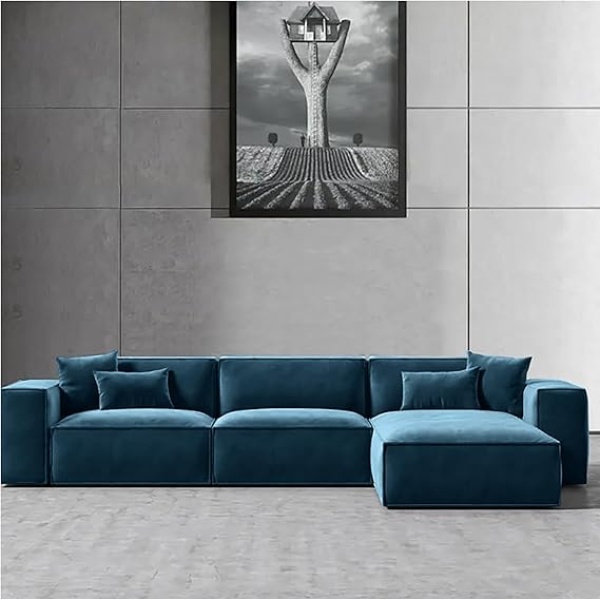 Ripple FURNITURE L-Shape Modern Style Luxury Home Couch (Left, Torqouise)