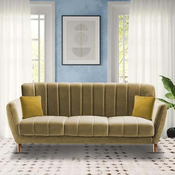 Ripple FURNITURE 3 Seater Sofa Set for Living Room (Cream)