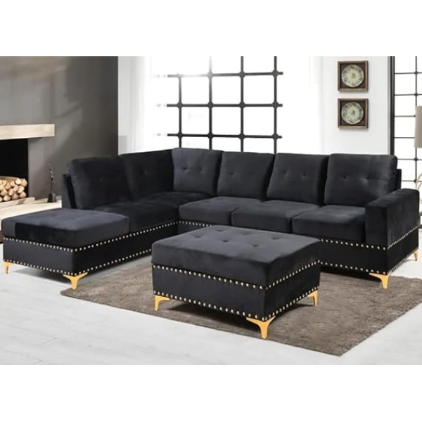 Ripple FURNITURE  Simple Design L- Shape Velvet Sectional Sofa Set Chair With Storage Living Room Sofa Set Soft