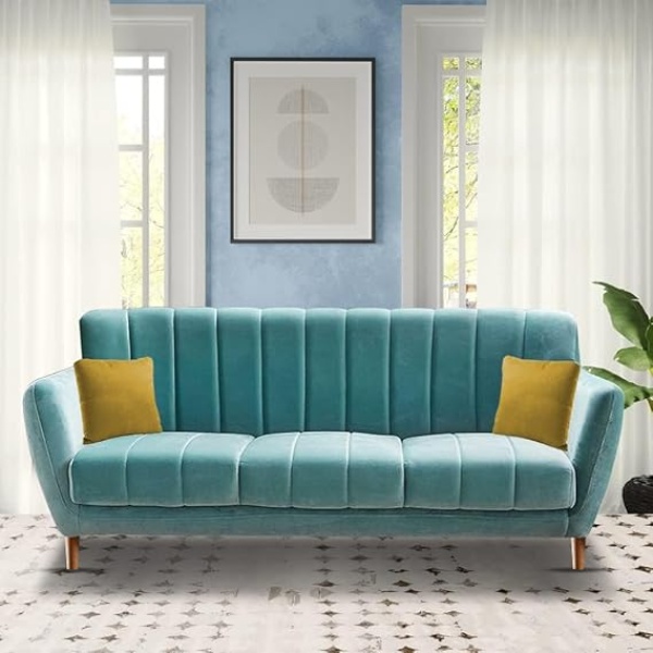 Ripple FURNITURE 3 Seater Sofa Set for Living Room (Turquise)