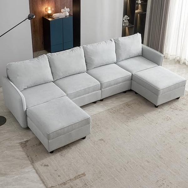 Ripple FURNITURE U Shape Luxury Sofa Set Modern Design Furniture Sectional Couch Living Room Sofas (White)