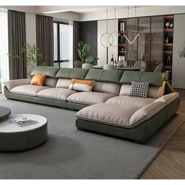 Ripple FURNITURE Nordic Style Modern Luxury Leather Living Room Couch (Green & Beige)