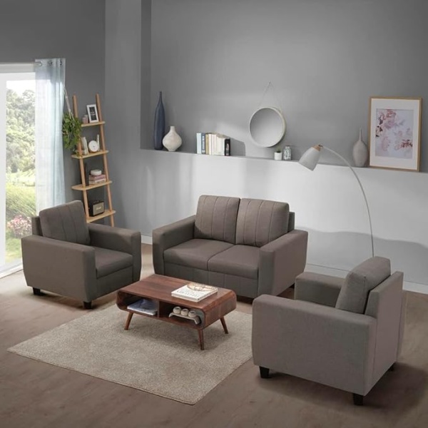 Ripple FURNITURE Modern Fabric Sofa (2+1+1, Pebble Brown)