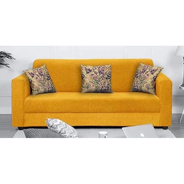 Ripple FURNITURE Wooden 3 Seater Sofa For Living Room (Yellow Fabric)