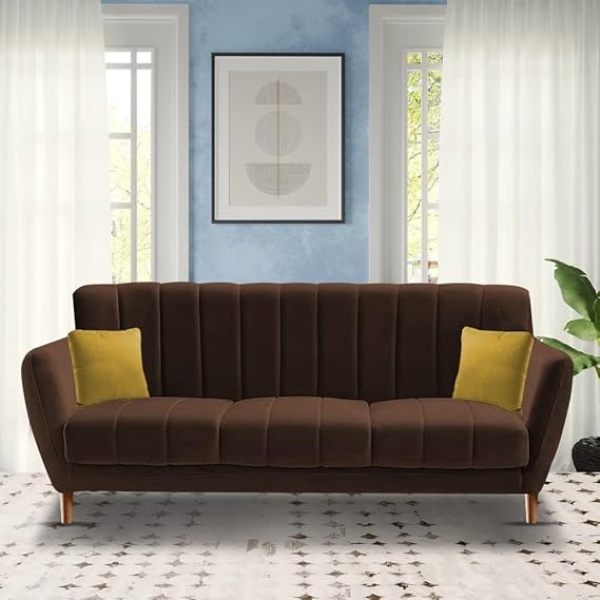Ripple FURNITURE 3 Seater Sofa Set for Living Room (Brown)