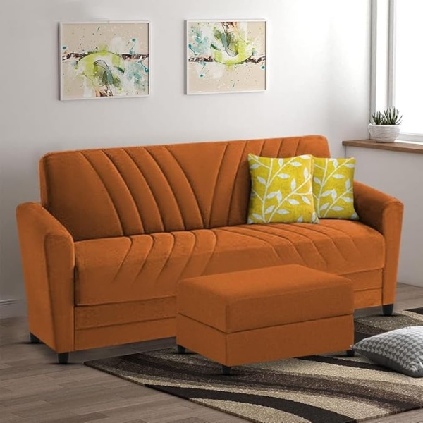 Ripple FURNITURE Elegance Essence 3 Seater Sofa Set with Ottoman (Orange)